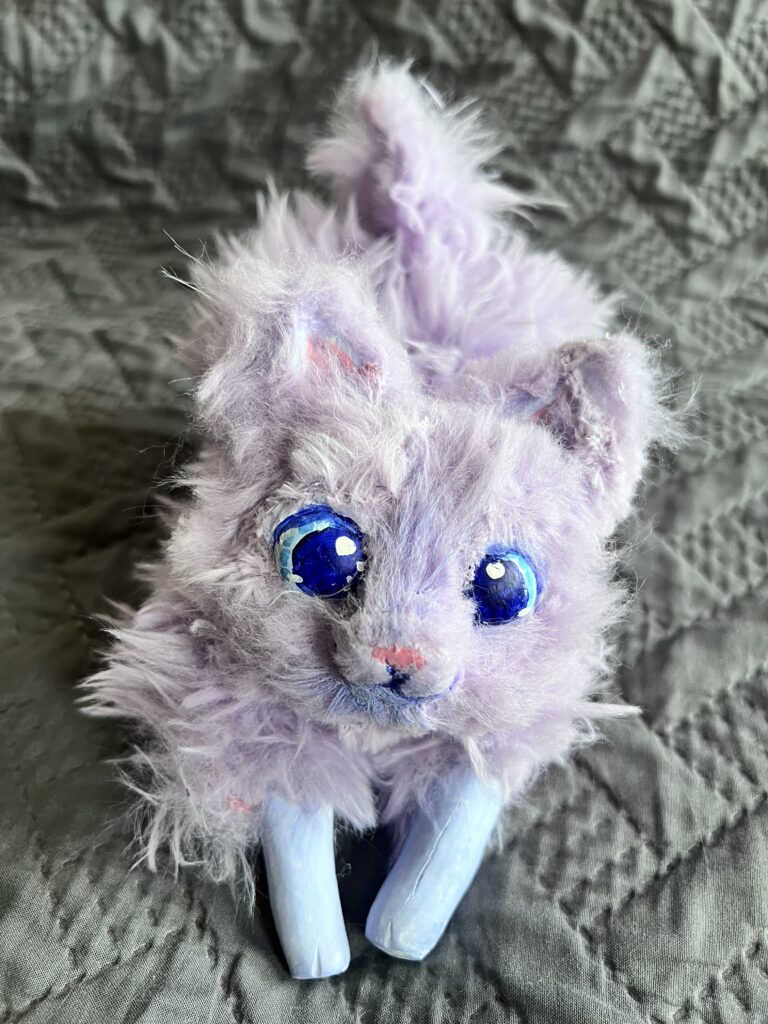 posable fluffy purple cat art doll